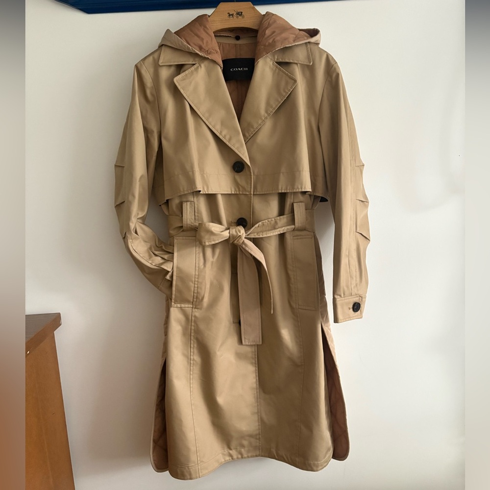 New Coach Quilted Long Trench Coat in Classic Khaki - Picture 14 of 15